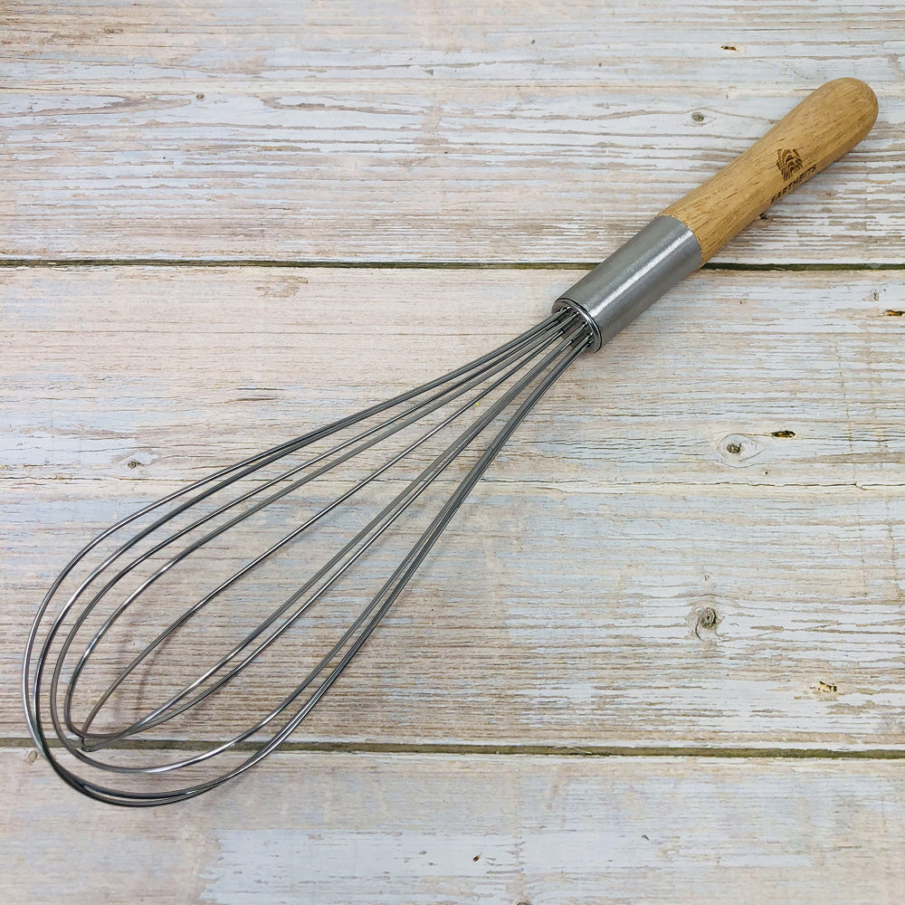 wooden and metal manual whisk by earthbits