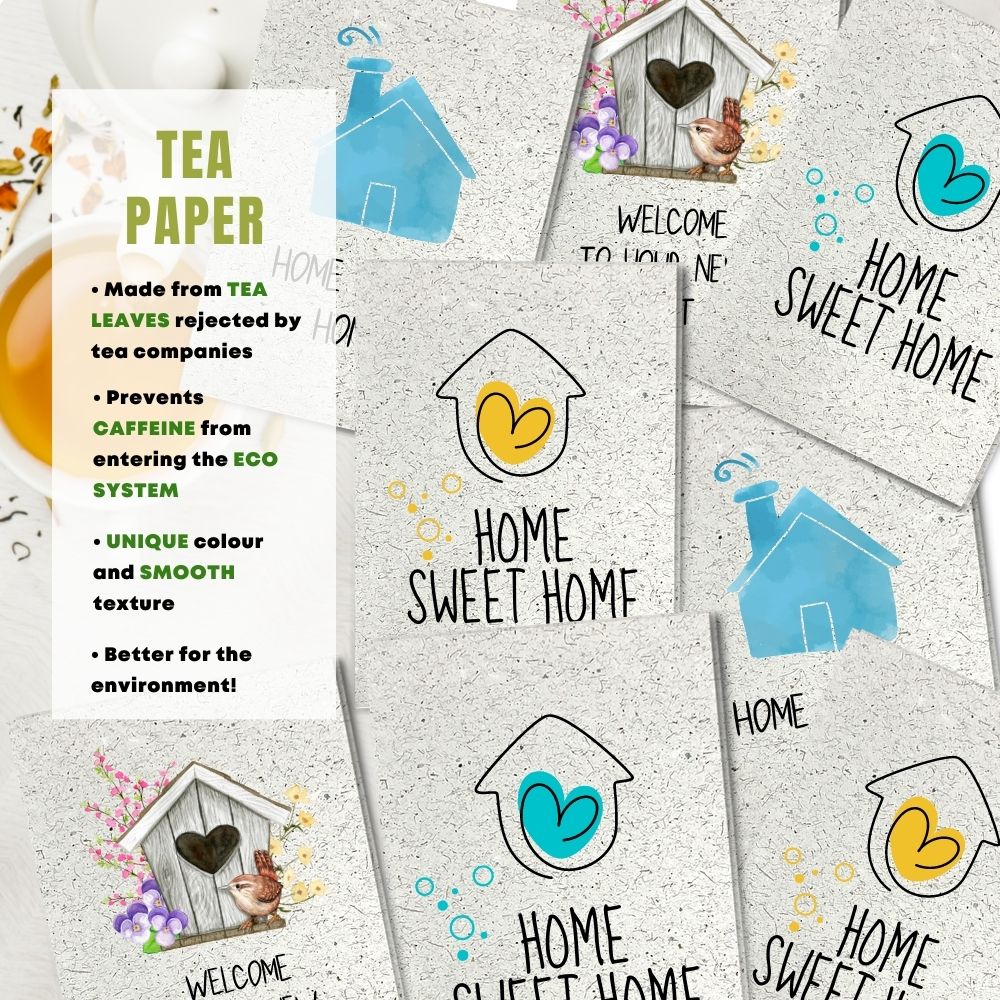Mixed Pack of 8 New Home Card made with tea paper