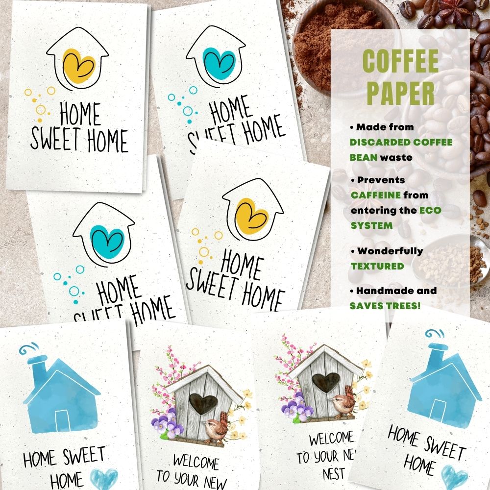Mixed Pack of 8 New Home Card made with coffee husk