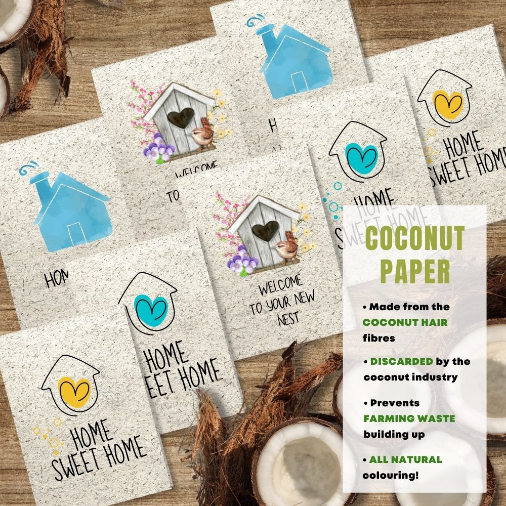 Mixed Pack of 8 New Home Card made with coconut husk