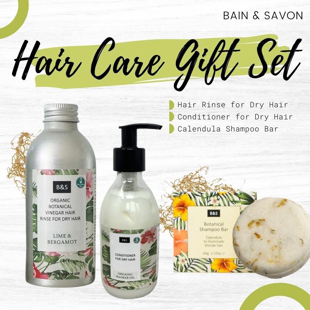 Hair Care Gift Set for Dry Hair: Hair Rinse, Conditioner and Calendula Shampoo