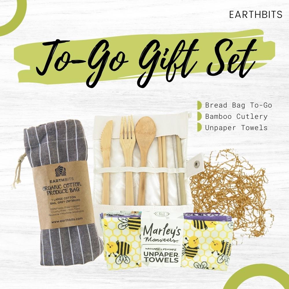 To-Go Travel Gift Set: Bread Bag, Bamboo Cutlery and Unpaper Towels