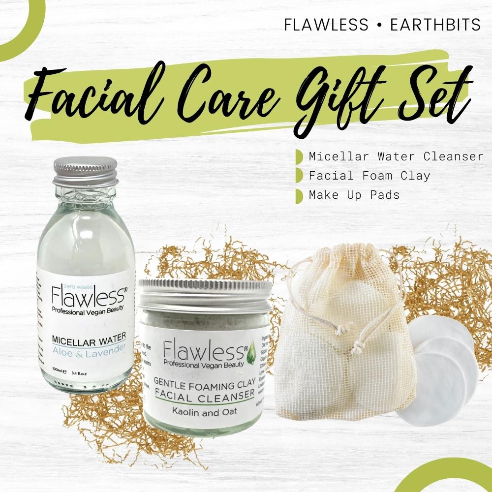 Facial Care Flawless Gift Set: Micellar Water Cleanser, Facial Foam Clay and Bamboo and Cotton Makeup Pads