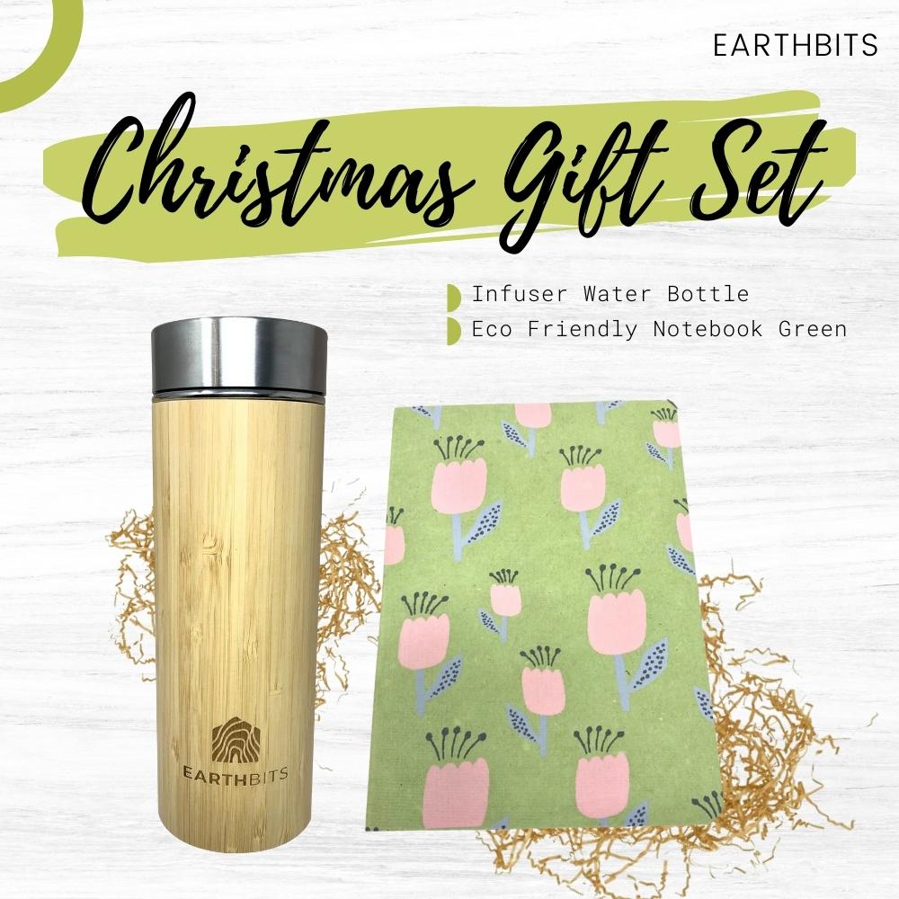 Chirstmas Gift Set: Infuser Water Bottle and Eco Friendly Green NoteBook