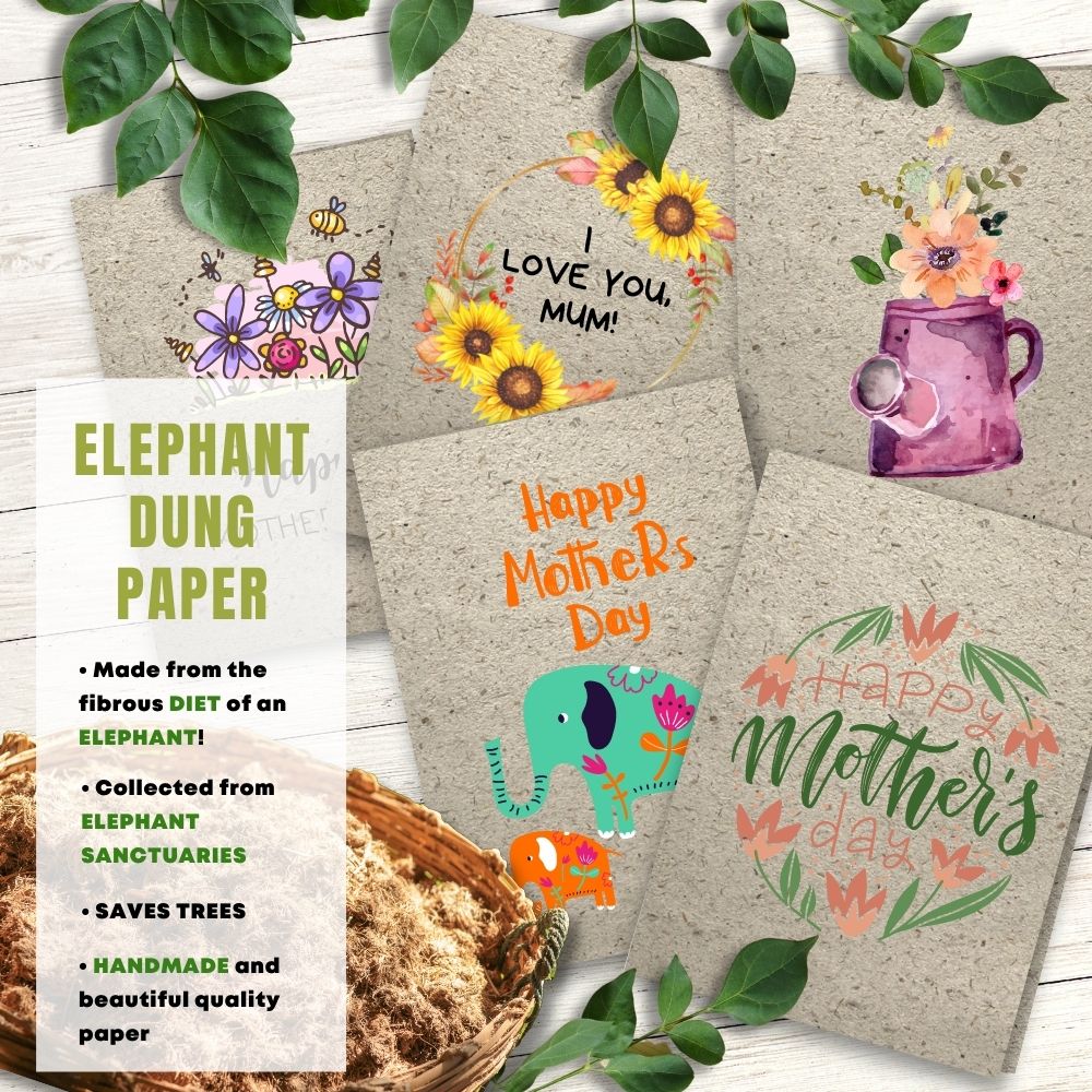 Mixed Pack of 5 Mothers Day Card made with elephant poo