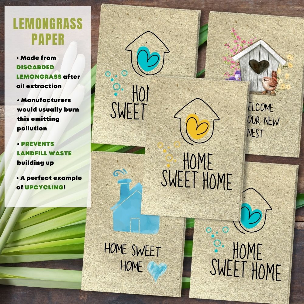Mixed Pack of 5 New Home Card made with lemongrass paper