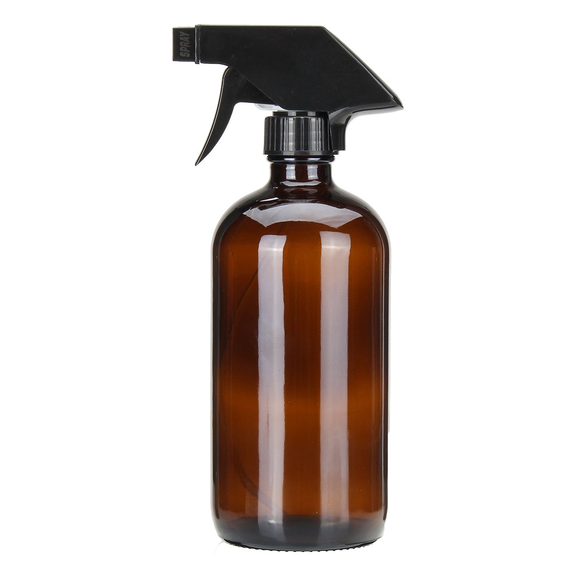 amber glass spray bottle with black plastic trigger