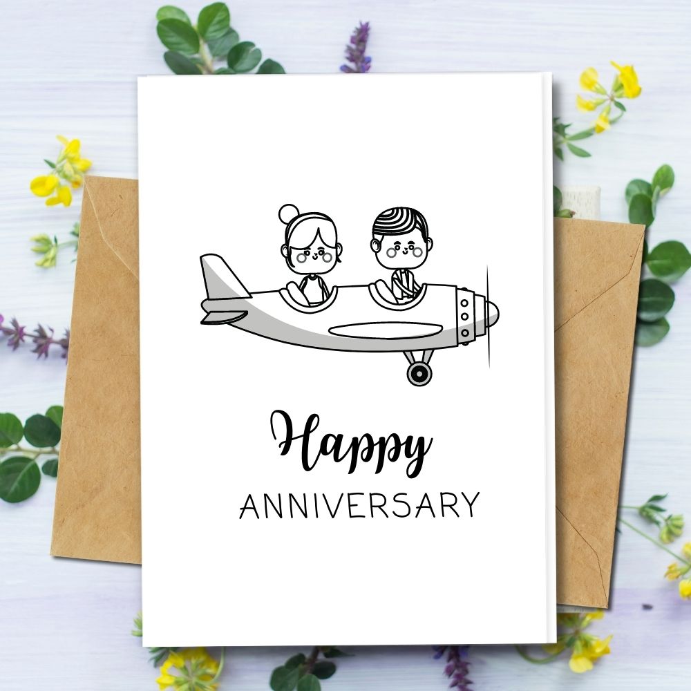 handmade greeting card, anniversary card, eco friendly anniversary love is in the air design, recycled paper
