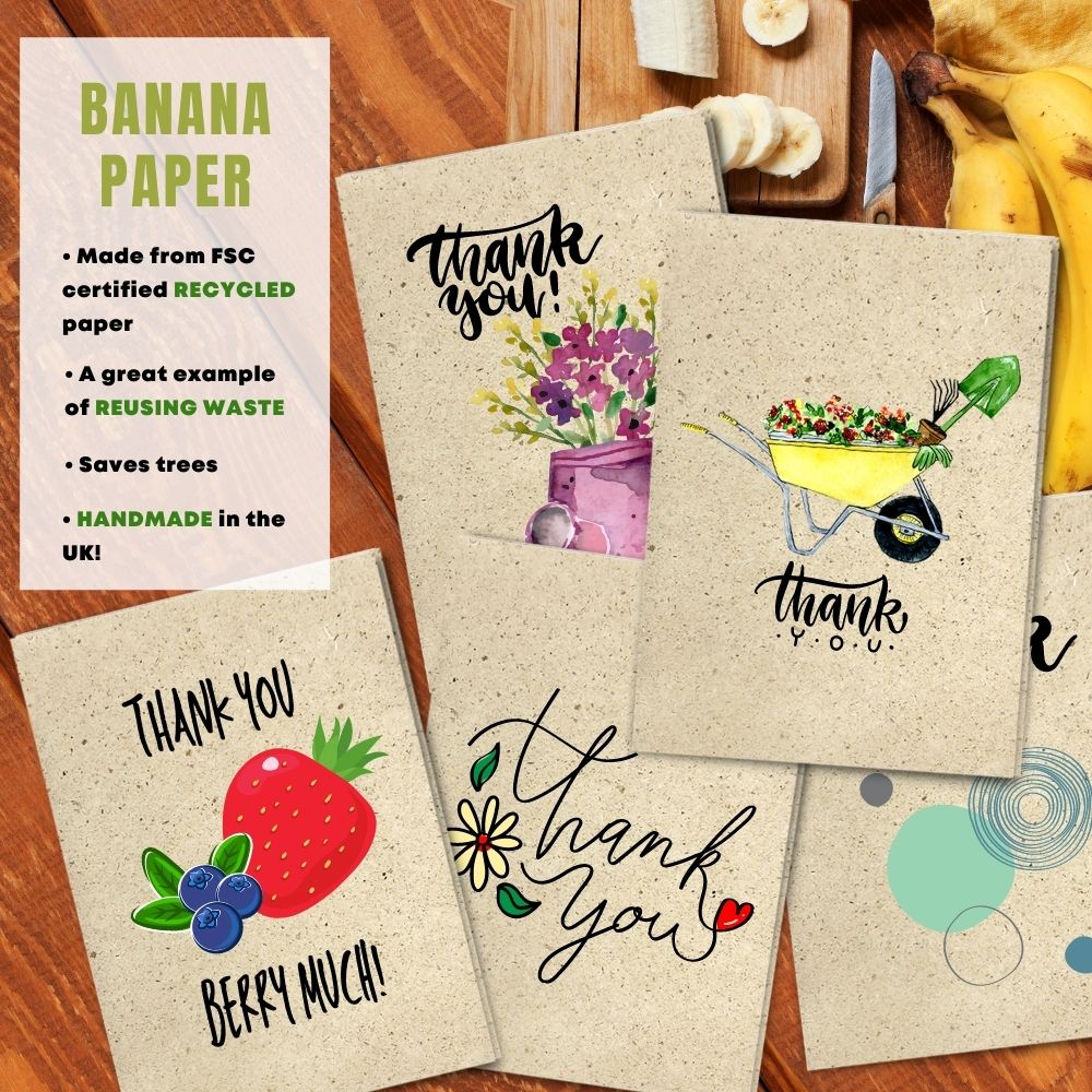 Mixed Pack of 5 Thank You Card made with banana paper