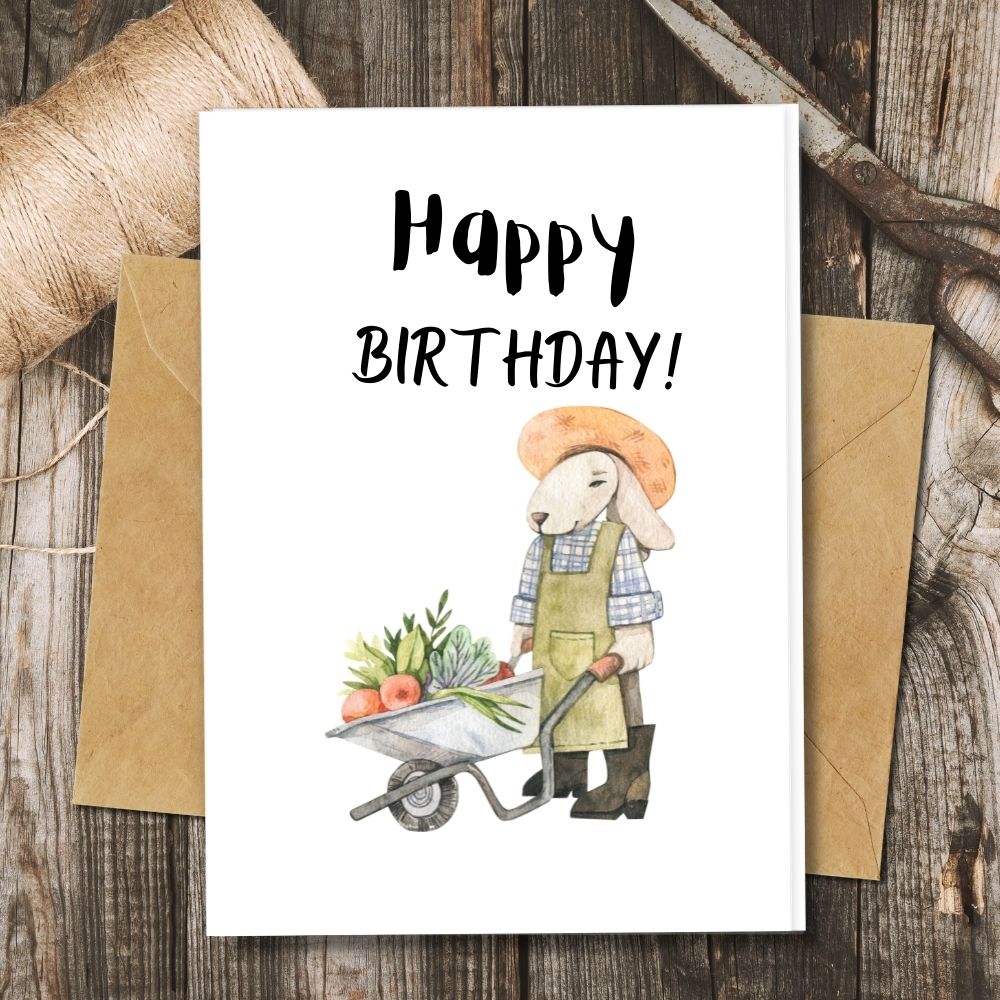 Cute animal birthday cards, handmade cards, recycled paper, eco friendly cards, gardening bunny