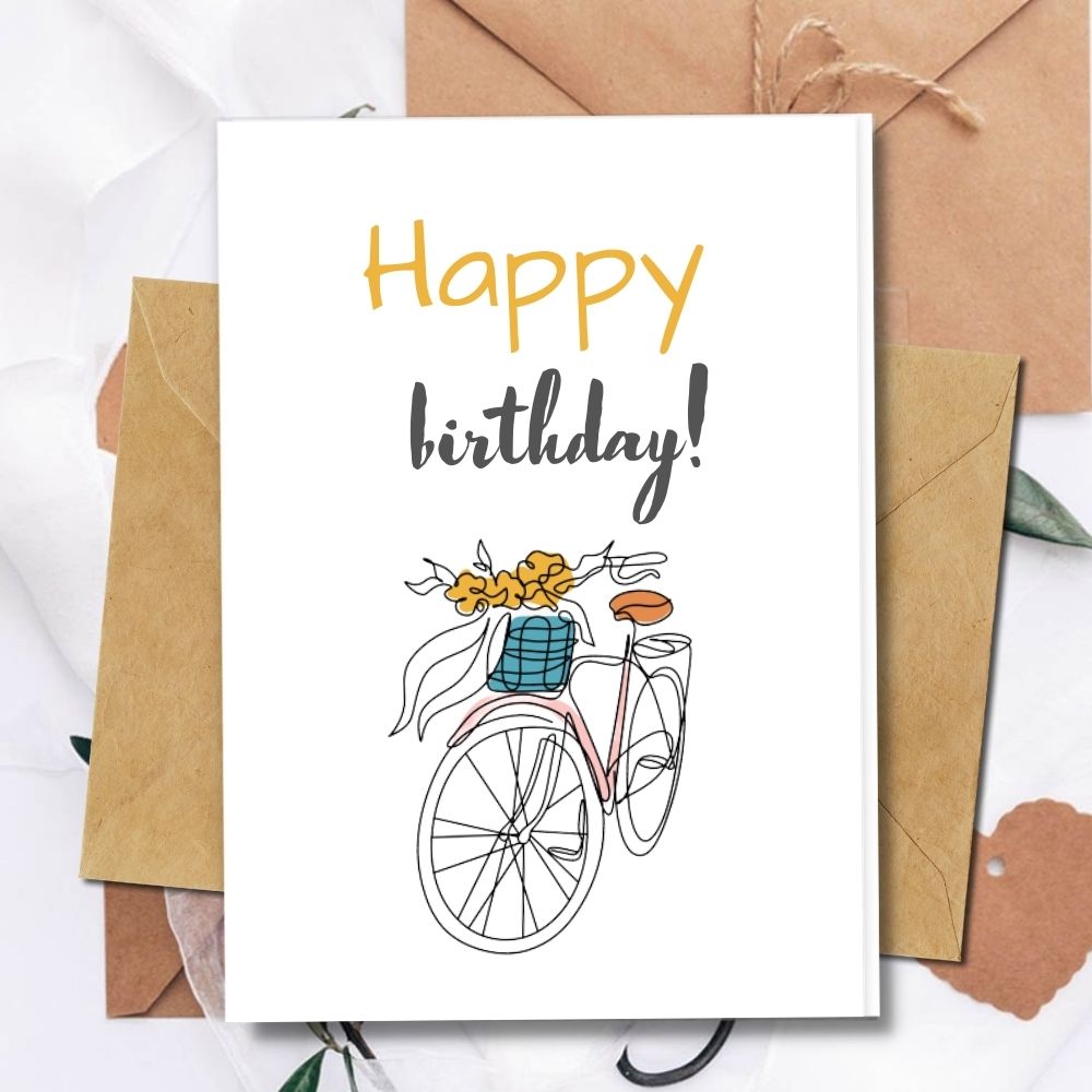 handmade birthday cards, eco friendly cute bicycle, recycled paper.