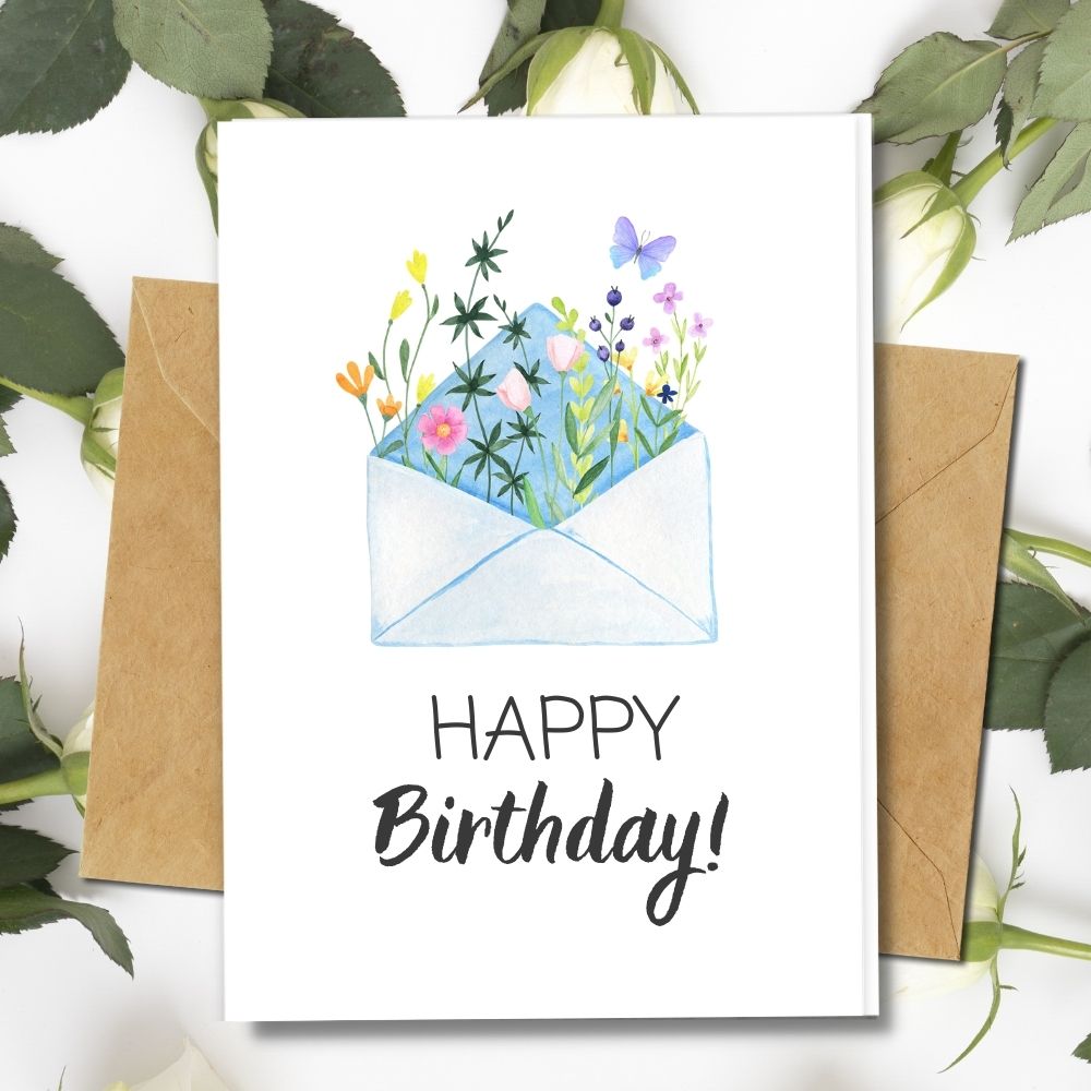 Birthday Card Envelope with flower Design, eco friendly handmade cards
