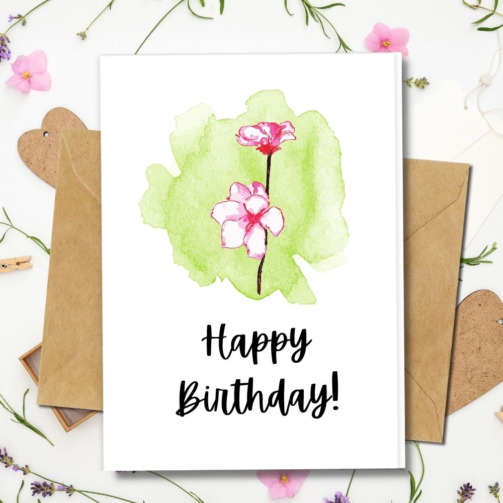 happy birthday card with seeds from wild flowers embedded in card paper, eco friendly