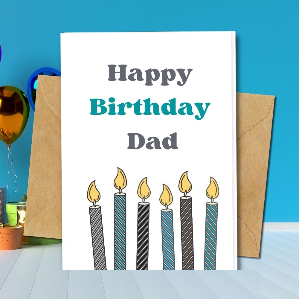 handmade birthday card for dad with a design of candles. all papers are eco friendly such as seeded pape, recycled paper 