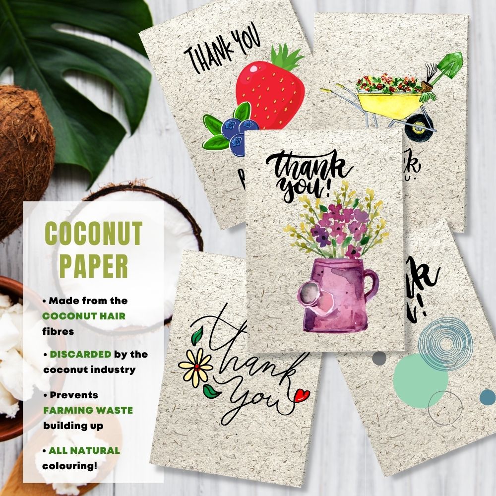 Mixed Pack of 5 Thank You Card made with coconut husk