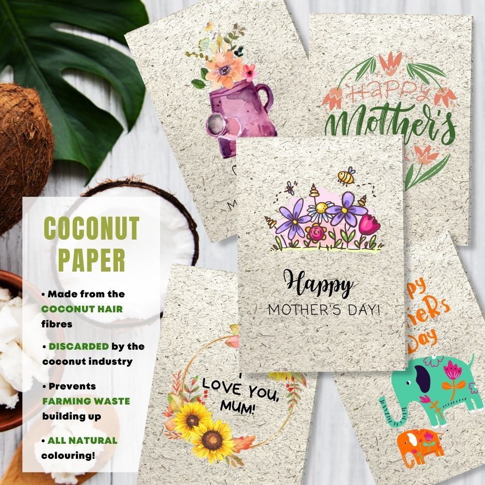 Mixed Pack of 5 Mothers Day Card made with coconut husk