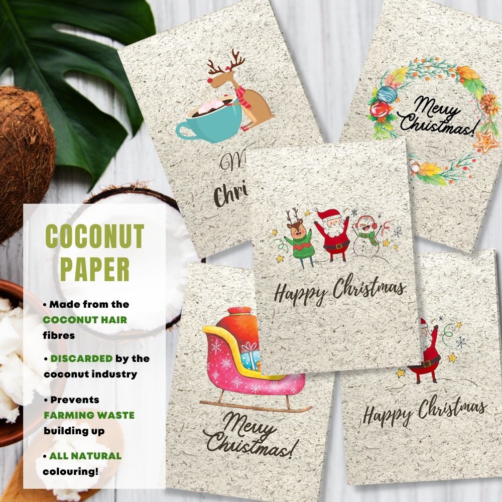 mixed pack of 5 greeting cards made with coconut husk