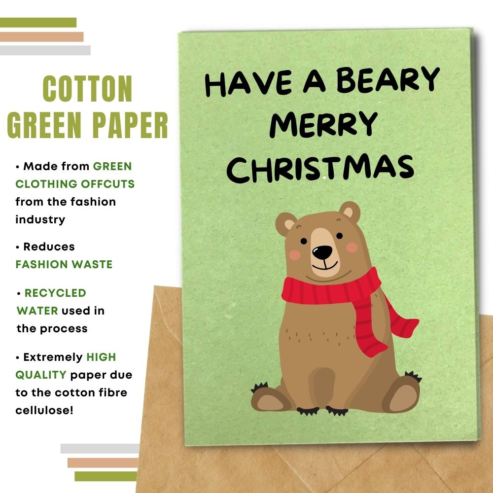 Christmas card made with cotton waste green