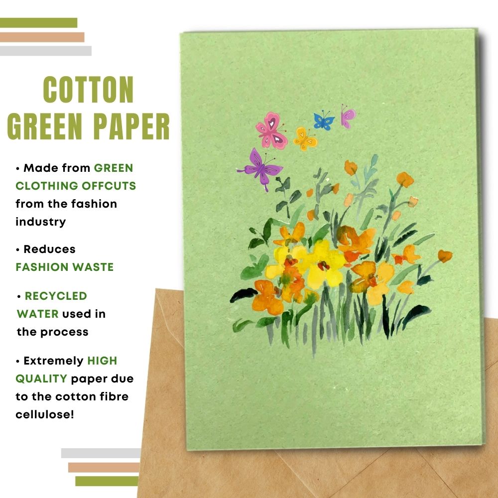  greeting card made with cotton waste green