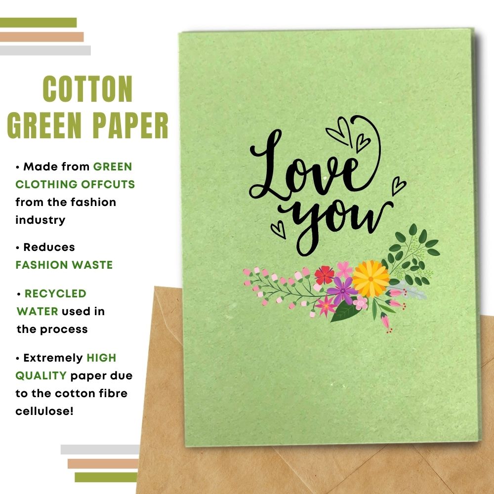 greeting card made with cotton waste green