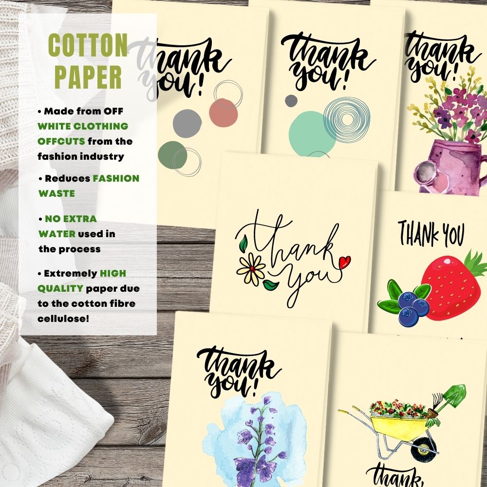 Mixed Pack of 8 Thank You Card made with cotton pulp