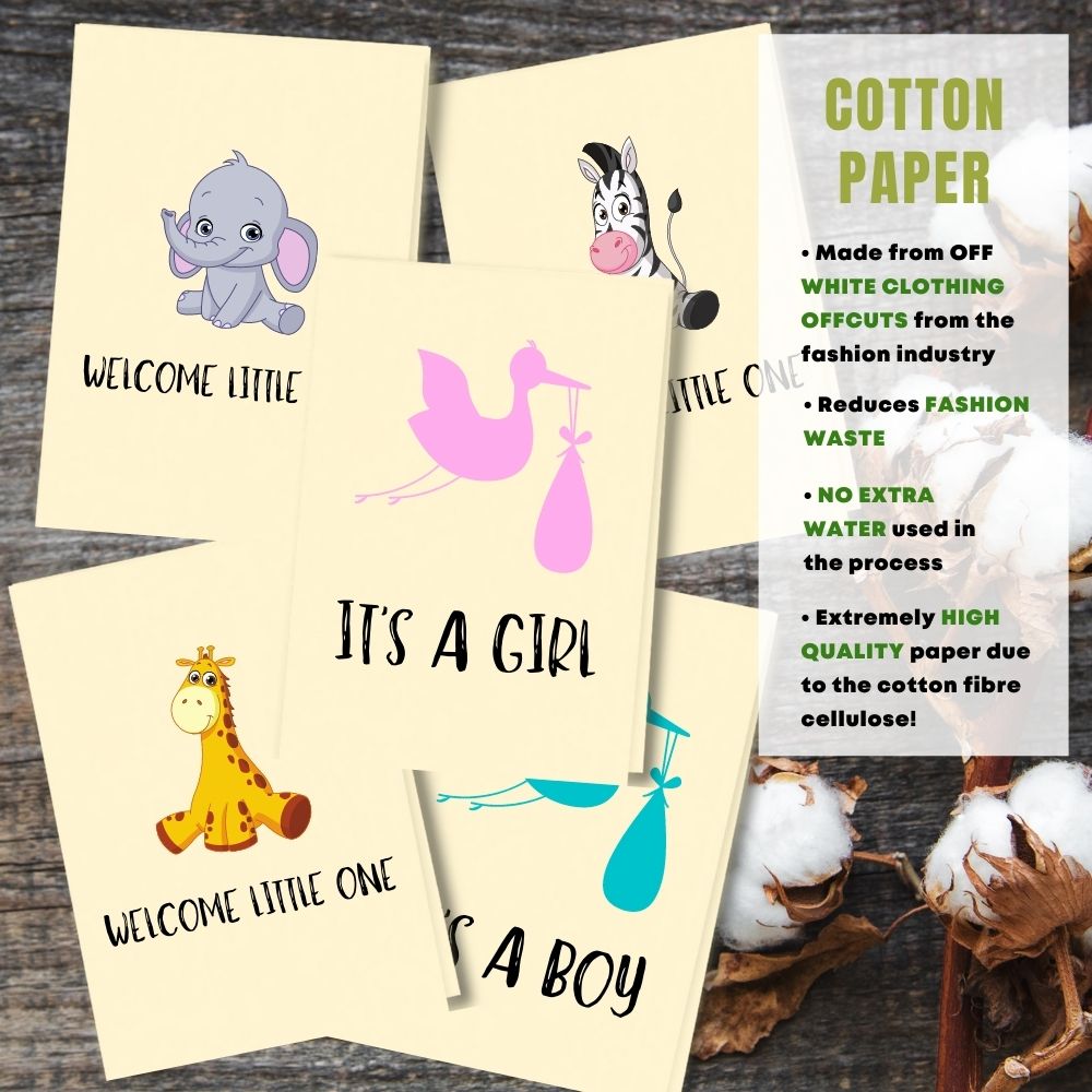Mixed Pack of 5 New Baby Card made with cotton pulp