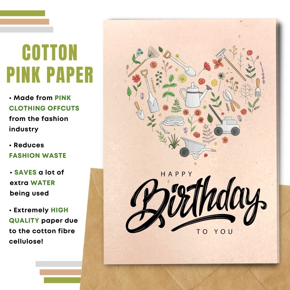 handmade birthday card made with cotton waste pink
