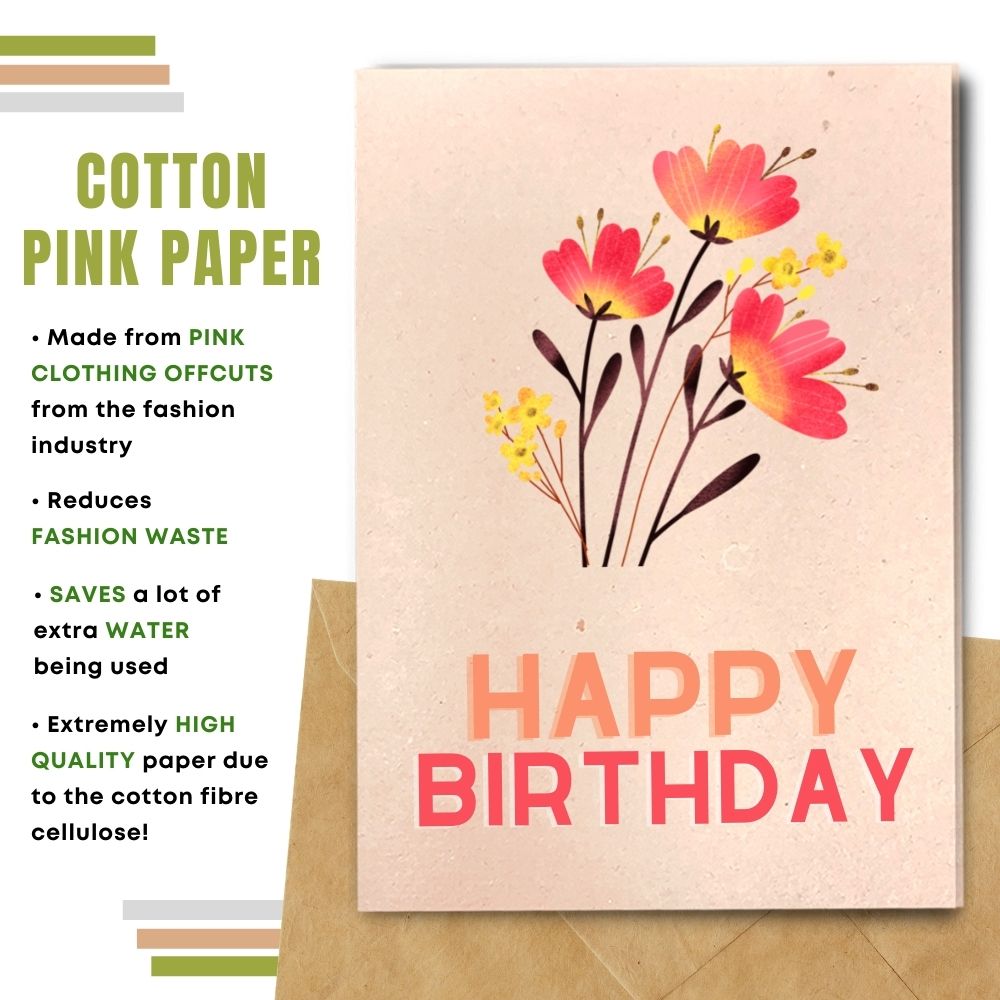 handmade birthday card made with cotton waste pink