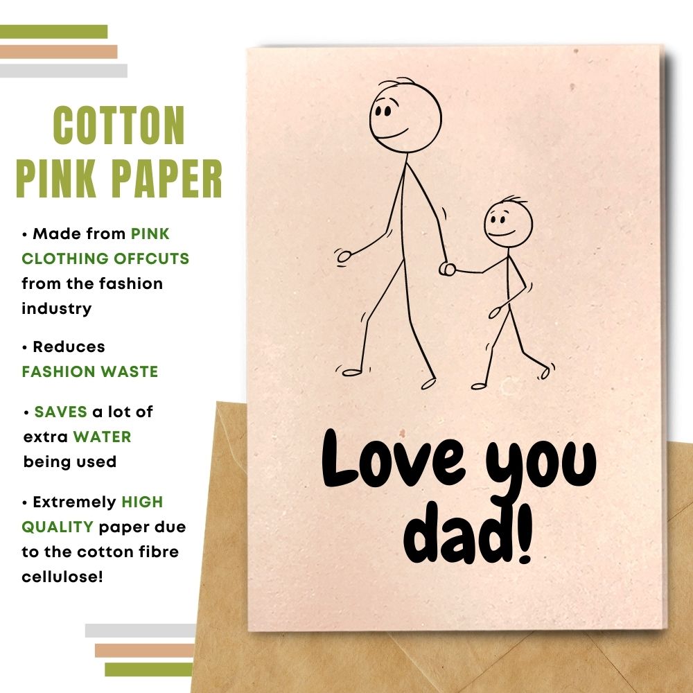 Handmade Father&#39;s day card made with cotton waste pink