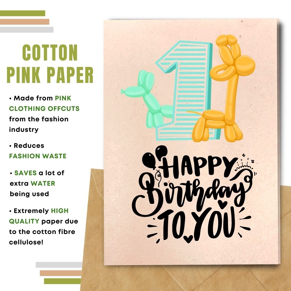  handmade birthday card made with cotton waste pink