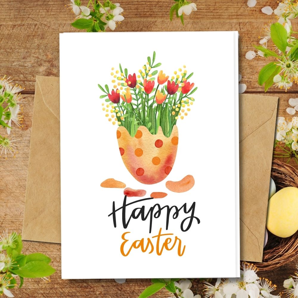 eco friendly handmade happy easter day greeting cards with a flowers in eggshell design made of elephant poo paper, coconut paper, coffee paper and more