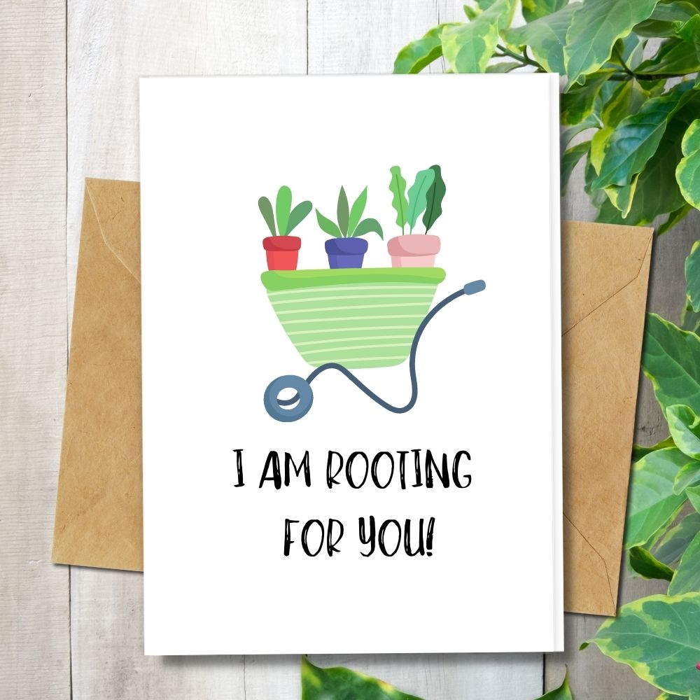 eco friendly greeting card, i am rooting for you card design, plant minimalist card design