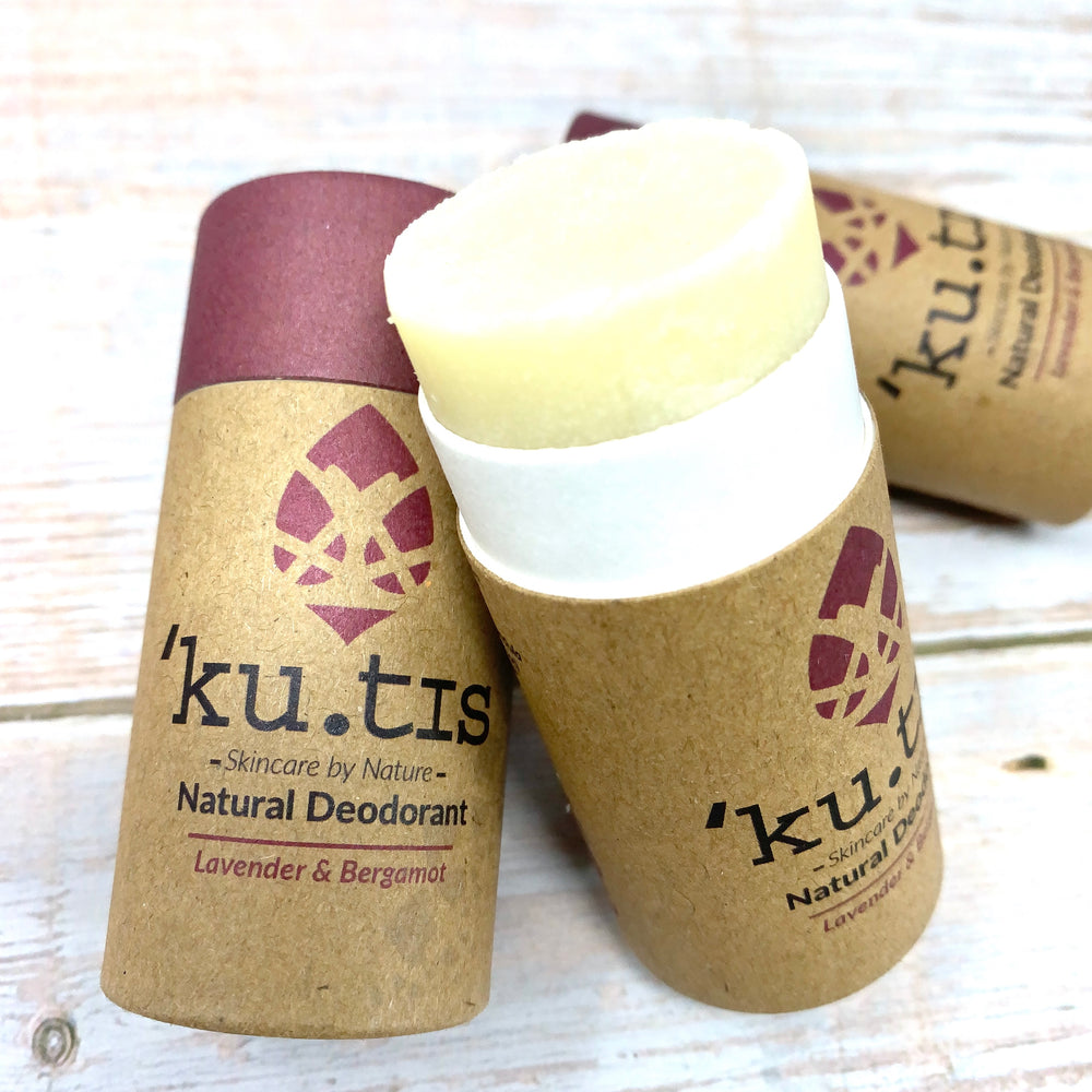plastic free deodorant with kutis logo and brown paper-made recyclable stick