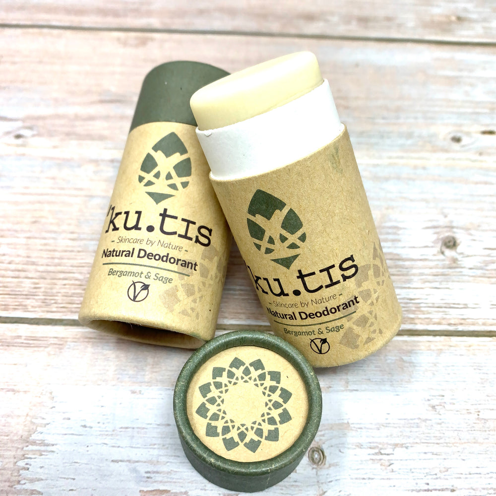 natural deodorant with bergamot and sage by kutis in paperboard tube