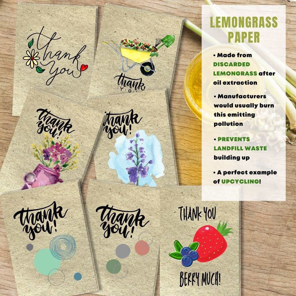 Mixed Pack of 8 Thank You Card made with lemongrass paper