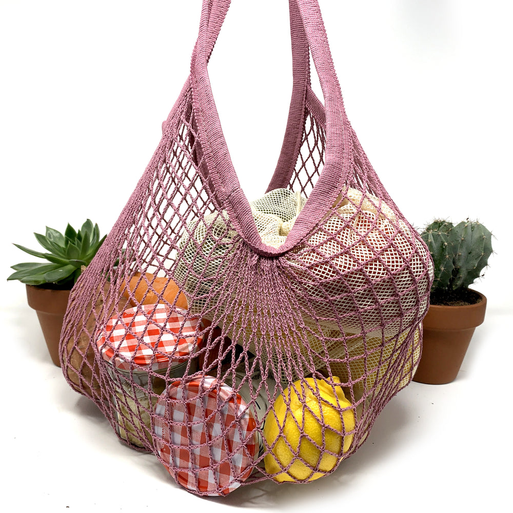 Organic Cotton Shopping Bag, Mesh Cotton, Long Handle, Mulberry