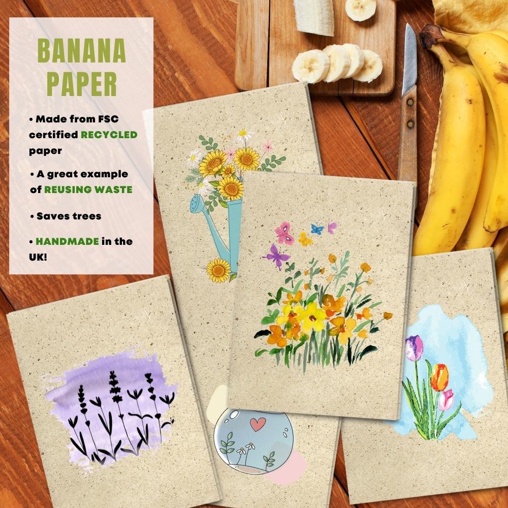 mixed pack of 5 greeting cards made with banana paper