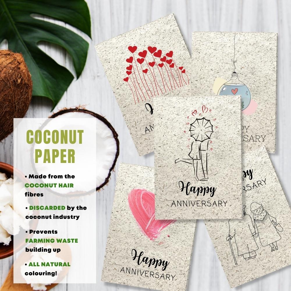  mixed pack of 5 anniversary cards made with coconut husk