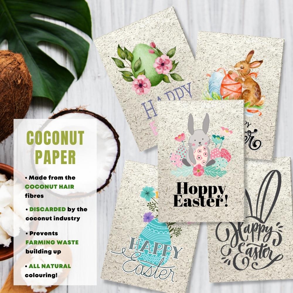 mixed pack of 5 easter cards made with coconut husk
