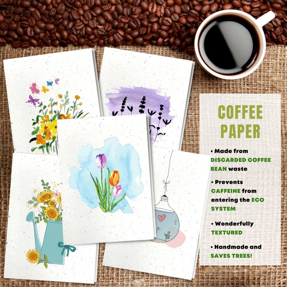mixed pack of 5 greeting cards made with coffee husk