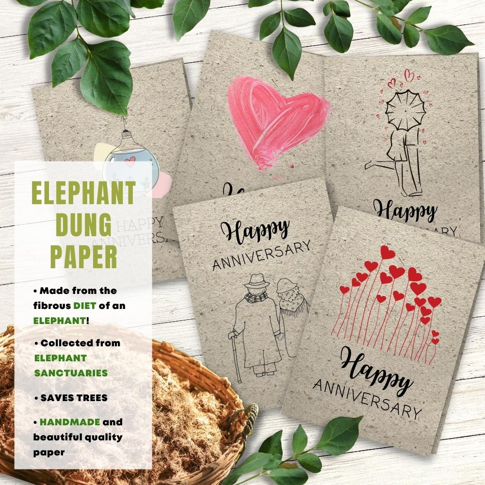 mixed pack of 5 anniversary cards made with elephant poo