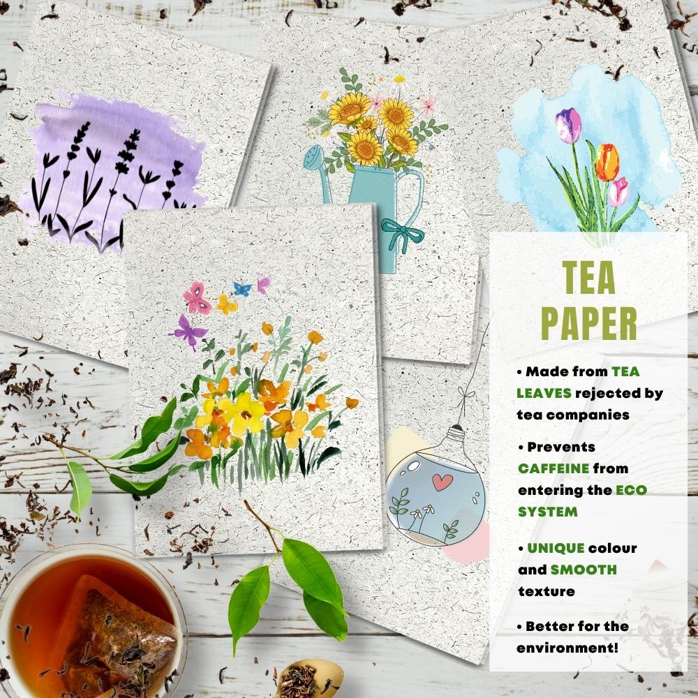 mixed pack of 5 greeting cards made with tea paper