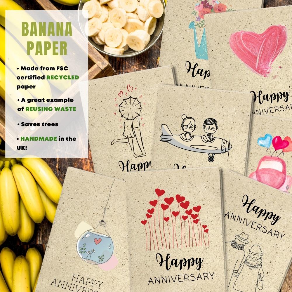mixed pack of 8 anniversary cards made with banana paper
