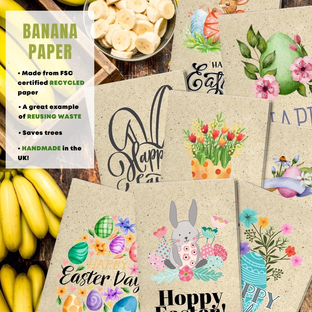 mixed pack of 8 easter cards made with banana paper