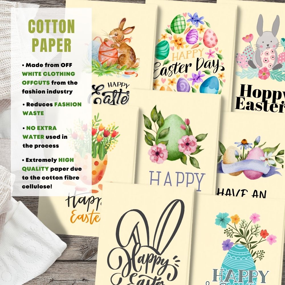 mixed pack of 8 easter cards made with cotton pulp