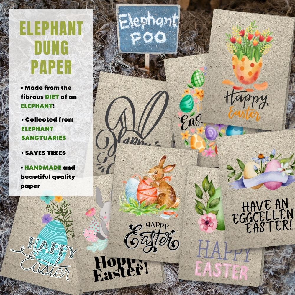 mixed pack of 8 easter cards made with elephant poo