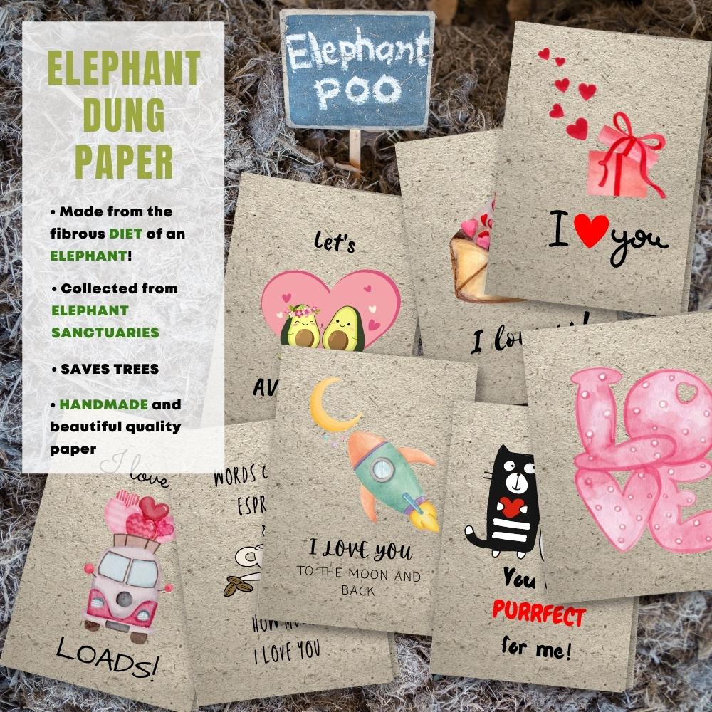 mixed pack of 8 love cards made with elephant poo