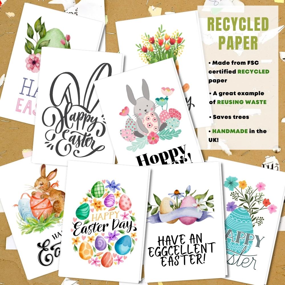 mixed pack of 8 easter cards made with 100% recycled paper