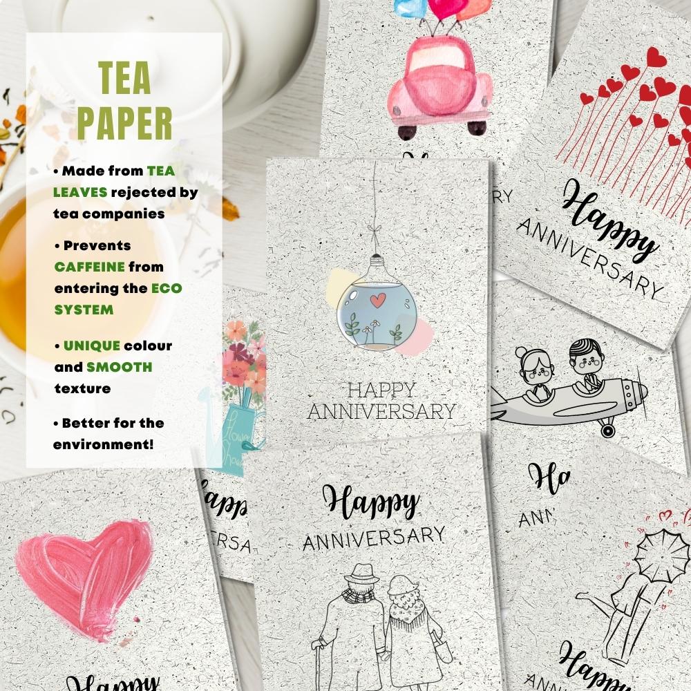 mixed pack of 8 anniversary cards made with tea paper
