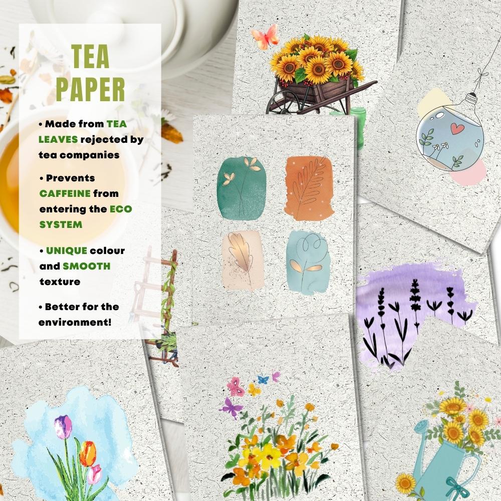 mixed pack of 8 greeting cards made with tea paper